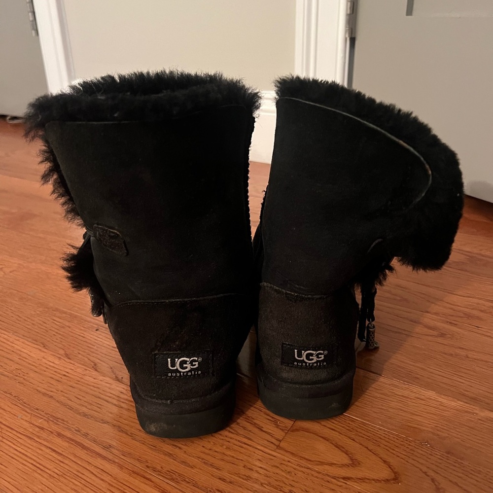 UGG Black Shearling Boots with Button Detail - Picture 3 of 5